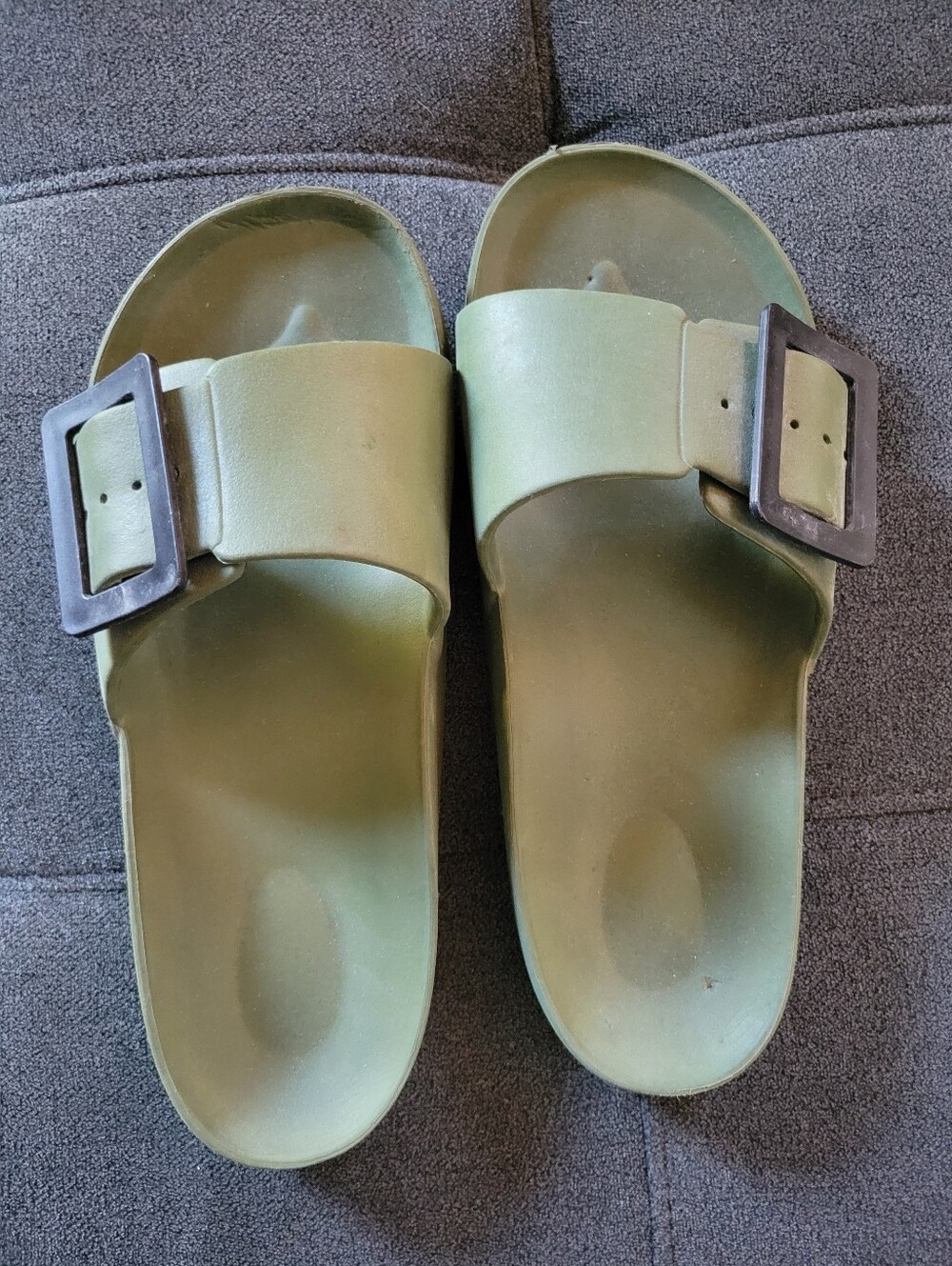 Olive Green Slip-On Buckle Sandals